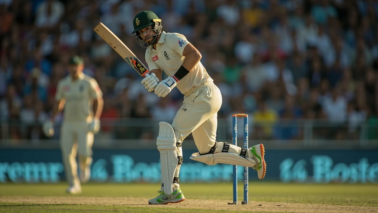 Tight sideline view of a batter driving through the line on the off side during a Hundred match under floodlights